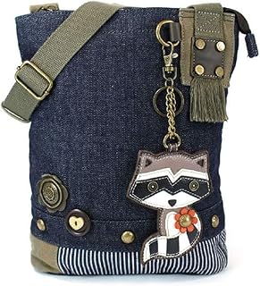 Chala Patch Cross-Body Women Handbag, Canvas Messenger Bag, Raccoon - Denim Blue