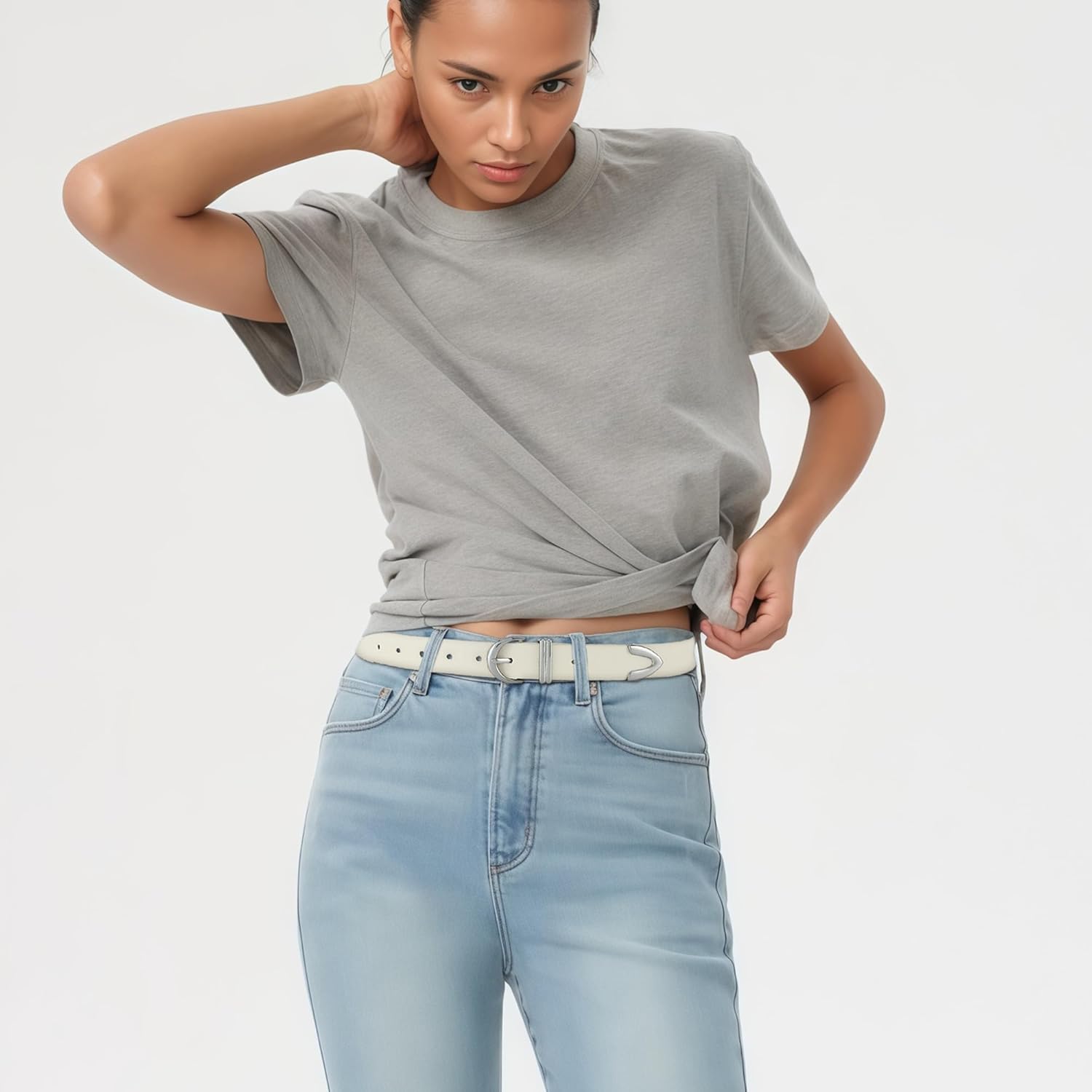 HOTWILL Women Belt for Jeans Dress Pants Fashion Gold Buckle Ladies Faux Leather Waist Belt - Image 3