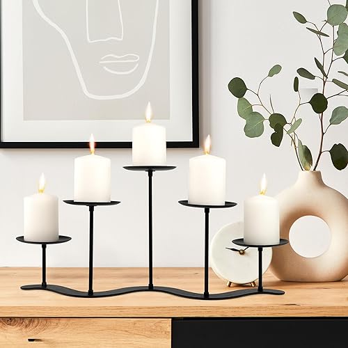 Miniatura 3 de Portavelas de hierro negro para candelabros candelabro de metal para decoración de candelabros, soporte para velas de pilar (candelabro 5)