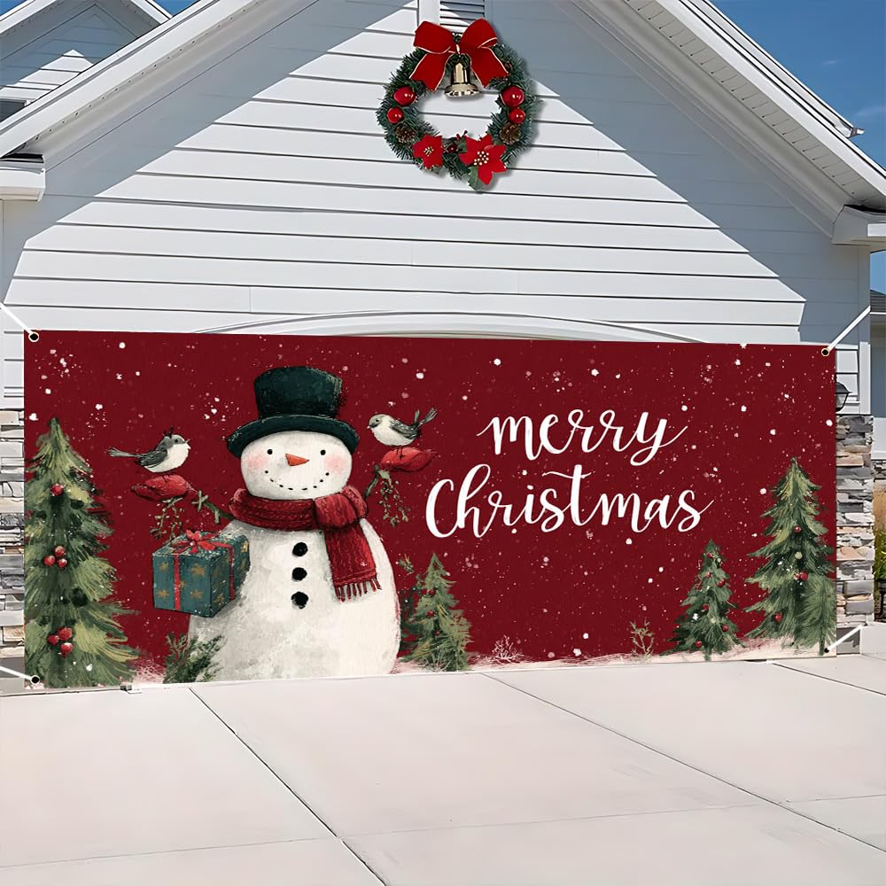 Christmas Garage Door Decorations 6 x 13 ft, Snowman Gift Cover