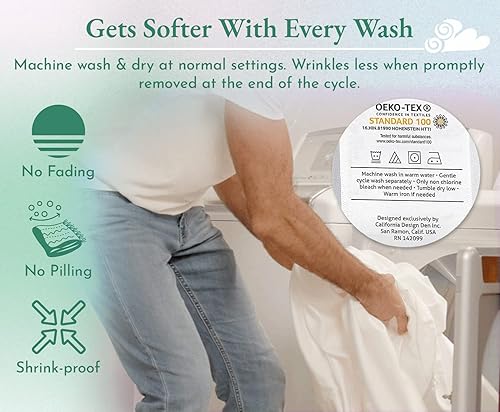 Miniatura 6 de California Design Den - Juego de 2 fundas de almohada lujosas y suaves con calidad de hotel, de tamaño king, 100 % algodón, 600 hilos, fundas