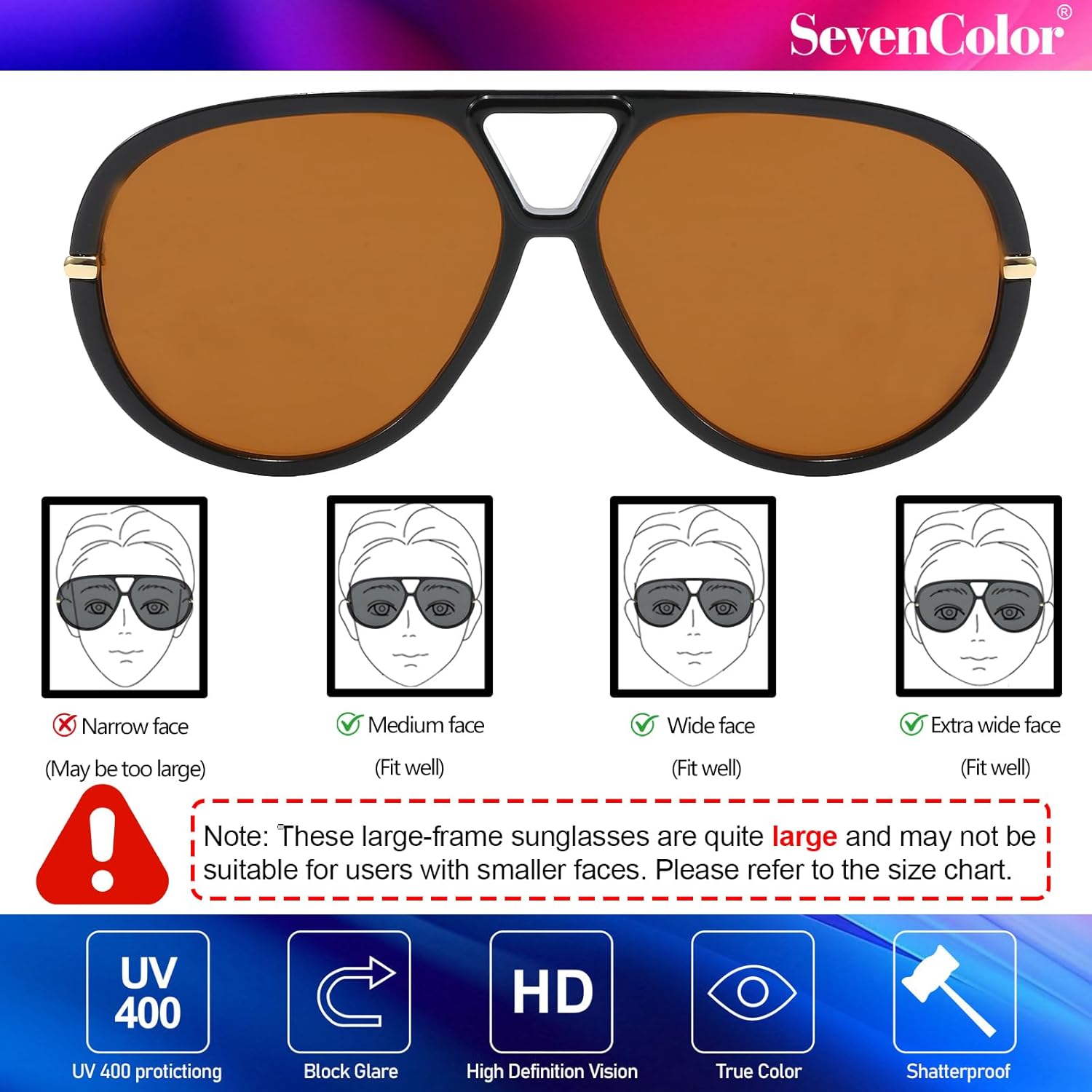 Trendy Oversized Aviator Sunglasses for Women Men Retro Big Round Shield Sun Glasses Vintage Shades - Image 4