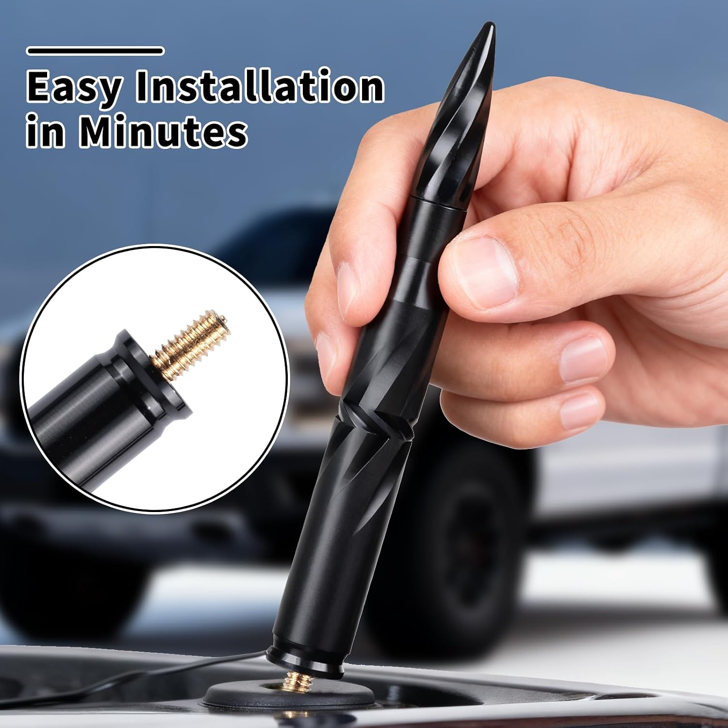 Car Antenna, Short Stubby Bullet Style Mast Replacement, Premium Signal Reception Waterproof Car Stereo Aerial Compatible with Ford, Dodge, Jeep, Toyota, Honda, and Most Vehicles