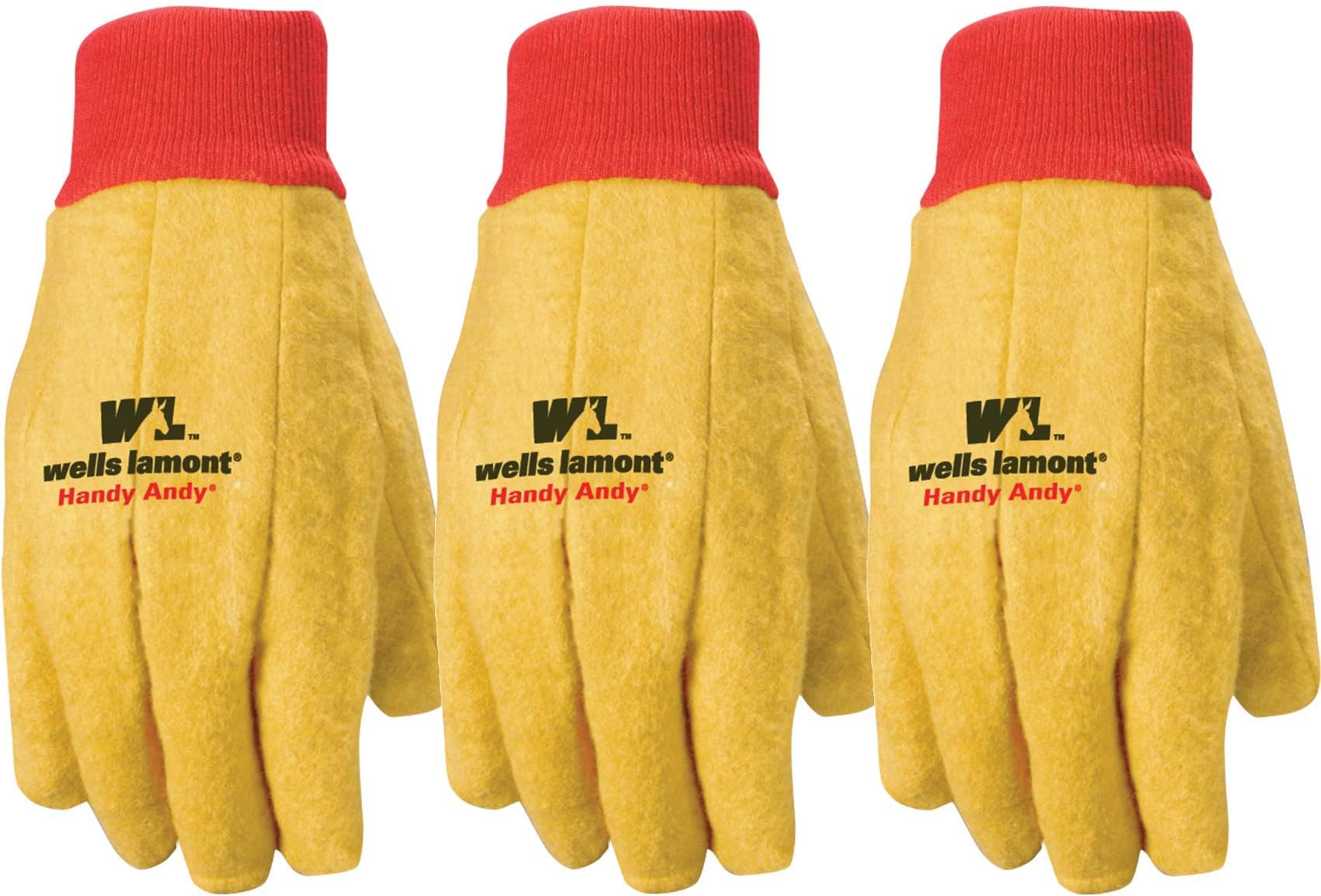 Wells Lamont Polyester and Cotton Chore Gloves, Standard Weight, One Size, 3 Pack (300F) Gold