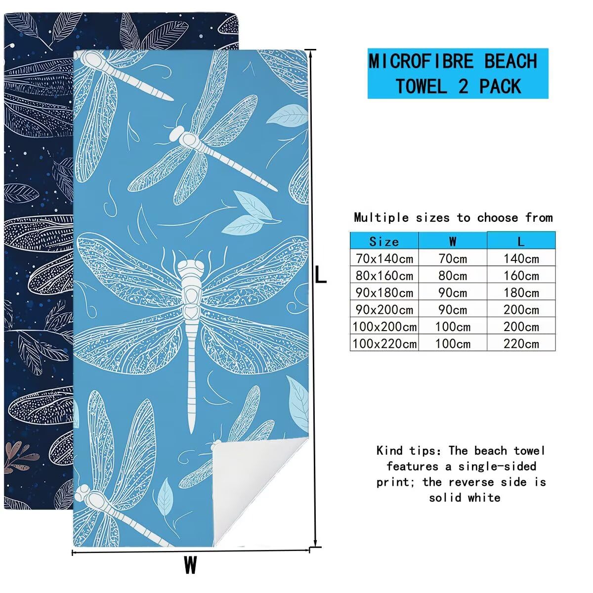 Telo Mare Microfibra, Telo Mare Grande 90x200cm 2 Pezzi, Asciugamano Palestra Donna Asciugatura Rapida, Antisabbia Asciugamano Microfibra, Leggero Asciugamani Palestra per Regalo (Libellula) -4246