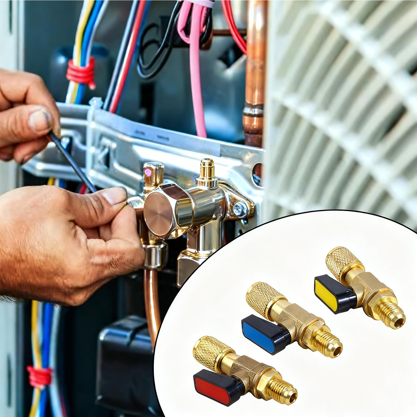 3 pièces d'adaptateurs de valve à bille compacte pour réfrigérant, 1/4 pouce SAE pour R410A R134A R12 R22 AC HVAC & R12 R22 vers R134A, compatible avec les tuyaux de charge R502 pour réfrigérant AC
