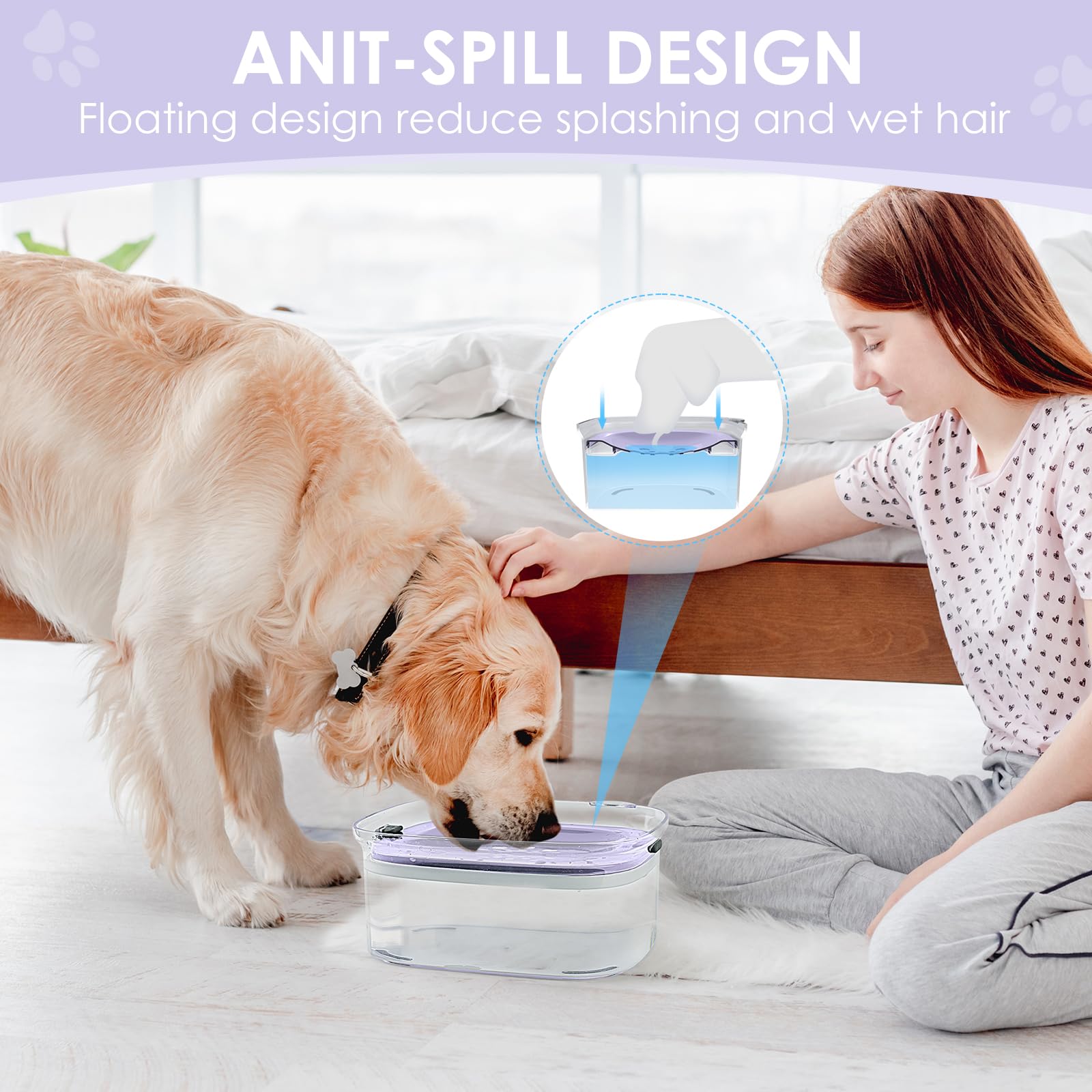 AONKEY 3L Dog Water Bowl No Spill, 101oz Large Spill