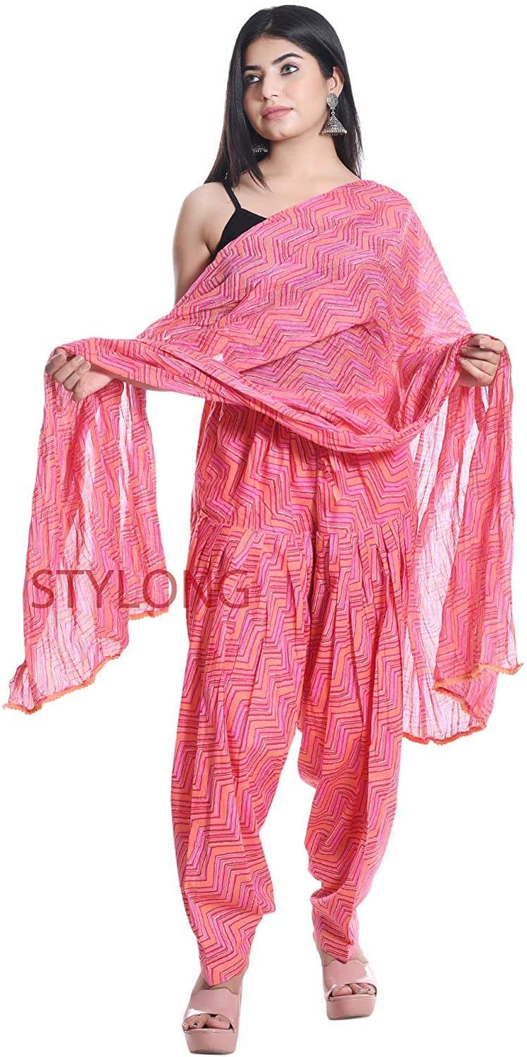 jaipuri WOMENS COTTON FLOWER PRINTED PATIALA SALWAR WITH MATCHING DUPATTA (FREE SIZE) (PEACHE)-picture-46