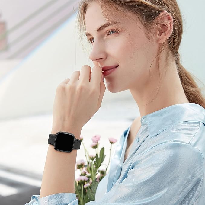 Correa de Cuero para Fitbit Versa, Hebilla Negra miniatura 5
