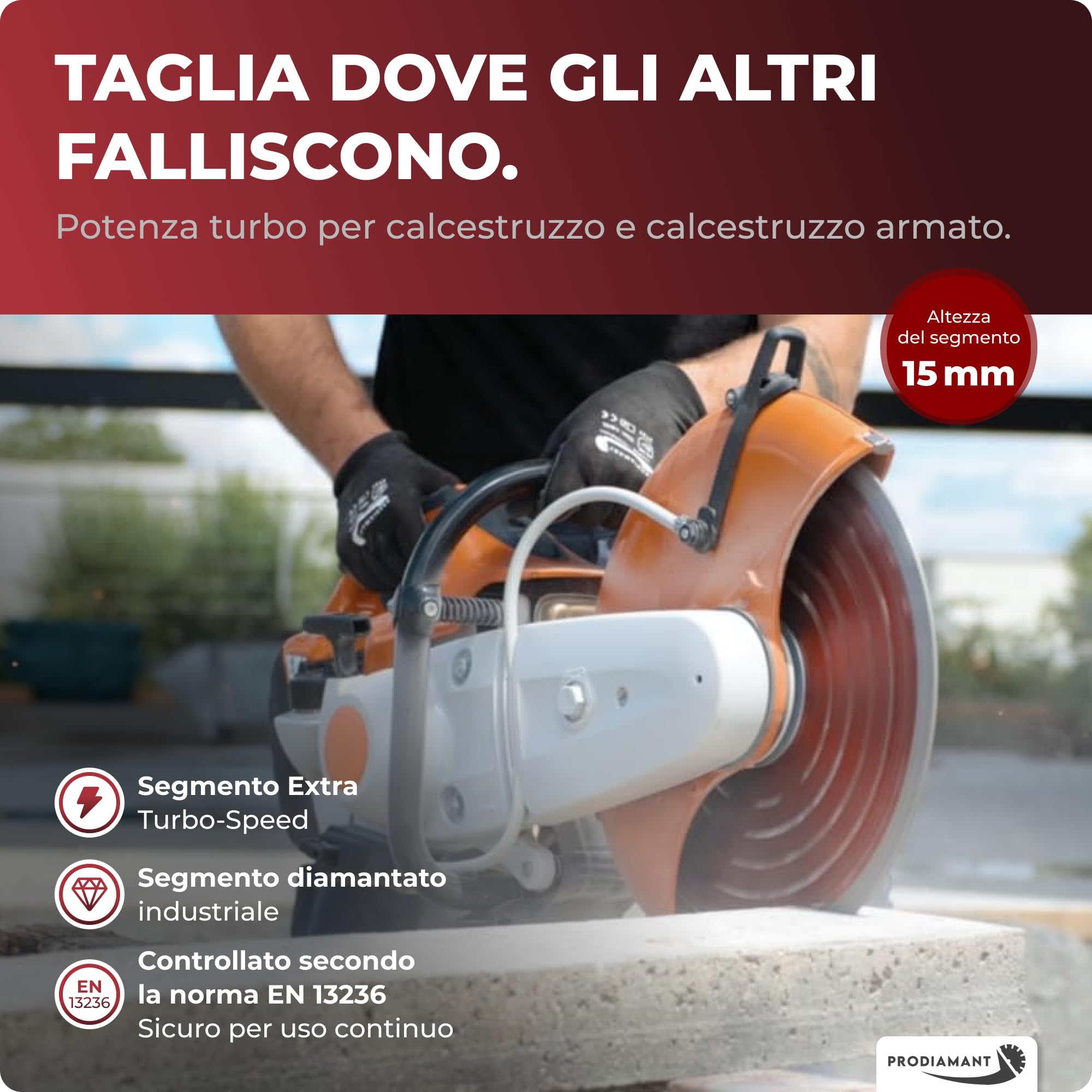PRODIAMANT Disco da taglio diamantato Premium, cemento 350 mm x 25,4 mm, altezza segmento 15 mm