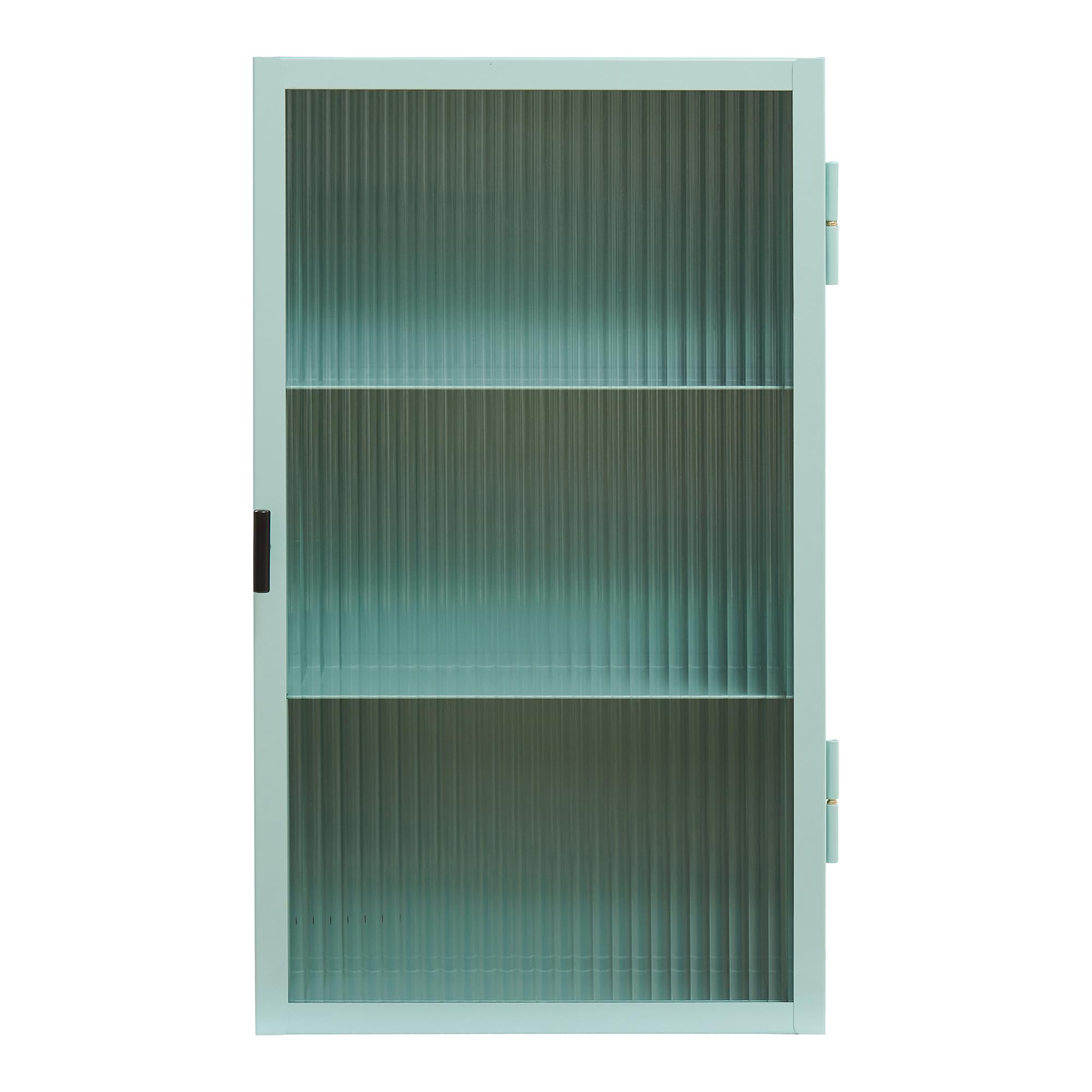 [en.casa] Armario de Pared Zundert Mueble Baño con 1 Puerta de Vidrio Acanalado Mueble Auxiliar de Cocina con 3 Compartimentos Cerrados Acero 60 x 35 x15 cm - Verde Menta