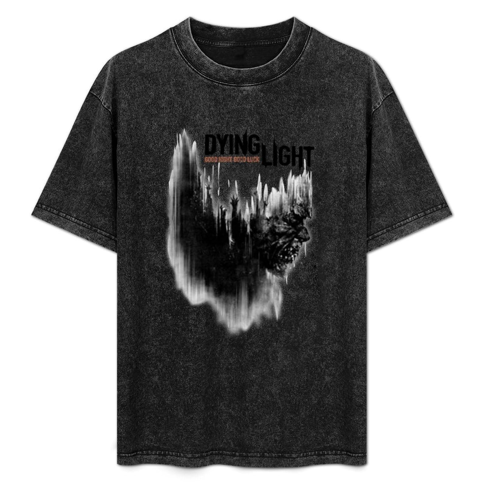 Xueyuyoulan Unisex Black Dying Light Trend T-Shirt Printed Tee Graphic Top Men Shirt M