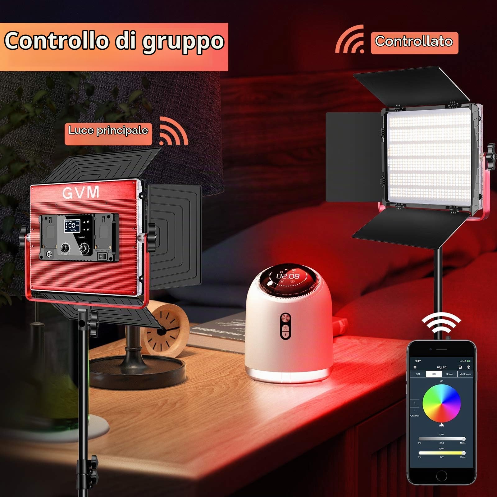 GVM 1200D RGB - Pannello di luci video con treppiede, confezione da 2 luci LED da 50 W, con softbox per foto, studio, YouTube, video, streaming 3200 K-5600 K, 22000 Lux/0,5 m, CRI97+