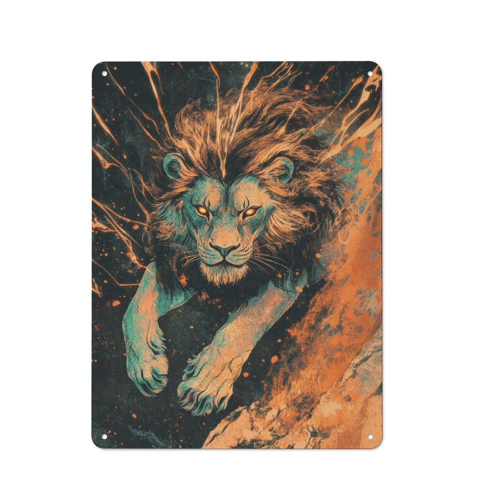 Vintage Lion in Space Metal Plaque 40x30cm, Diner Style Decor for Coffee Bar, Kitchen, Bistro Or Tea Corner