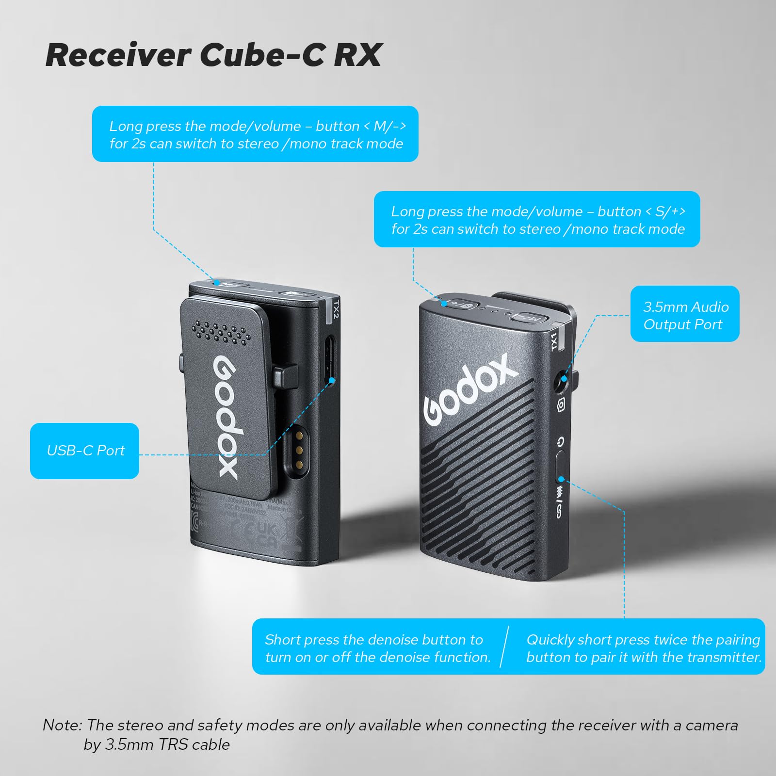 GODOX Cube-C Comb Kit2, 300m de Alcance, 48KHz 24Bit, Cancelación de Ruido | Micrófono inalámbrico de solapa para Cámara/iPhone/Android/PC, 10H de duración de batería, para Vlogging, TikTok, Entrevistas
