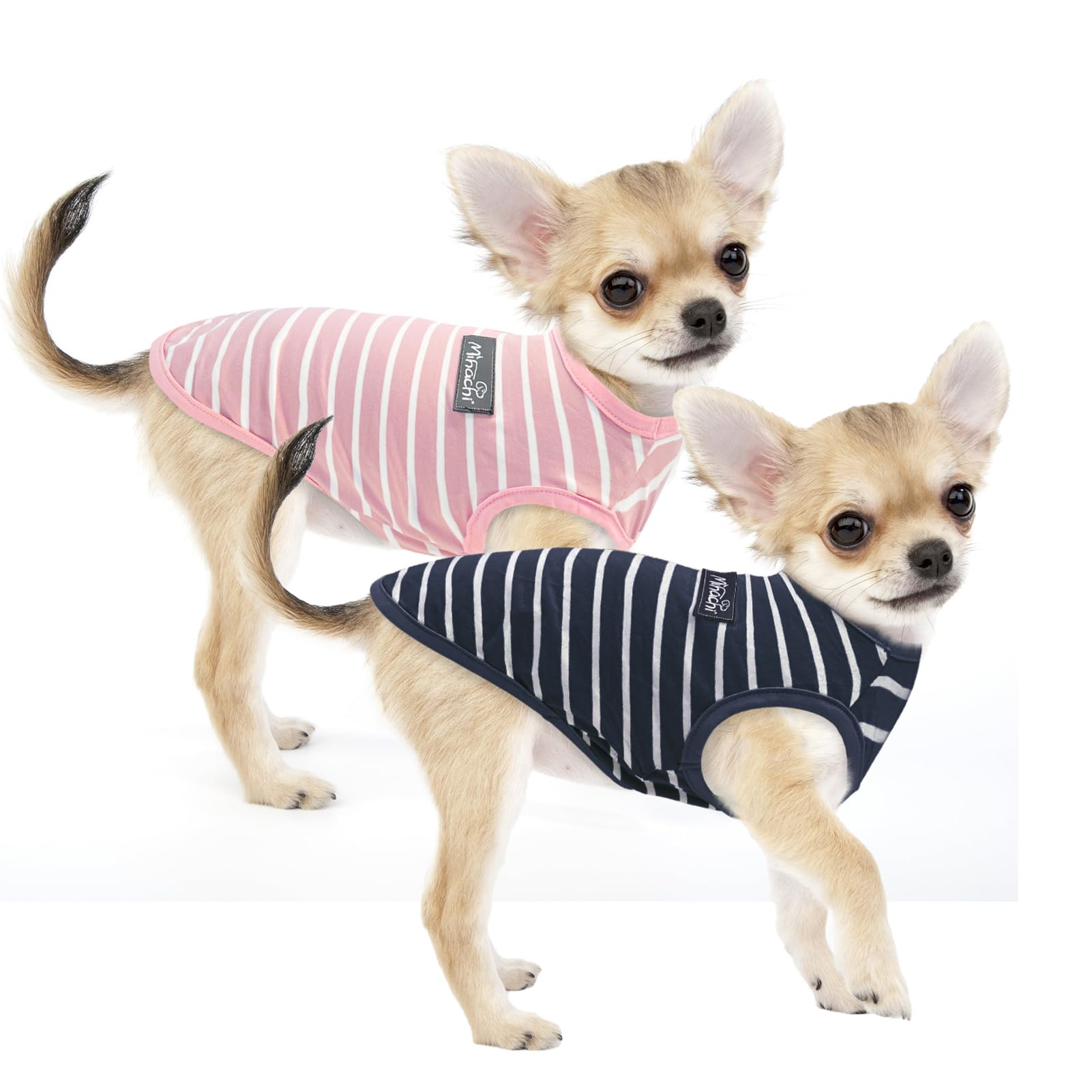 MIHACHI Dog Shirts Cotton Striped T-Shirt, Summer Pet Clothes for Small Dogs, 2-Pack Soft Puppy Apparel Cat Tee, Sleeveless Lightweight, Quick Dry, Breathable,Stretchy for Chiuahaha, Pink Navy XS