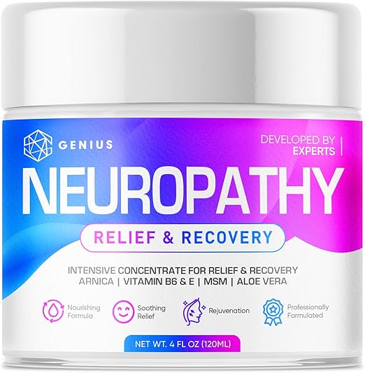 GENIUS Neuropathy Nerve Relief Cream - Maximum Strength Relief Cream for Foot, Hands, Legs, Toes Includes Arnica, Vitamin B6, Aloe Vera, MSM - Expertly Developed for Effective and Soothing Relief 4oz