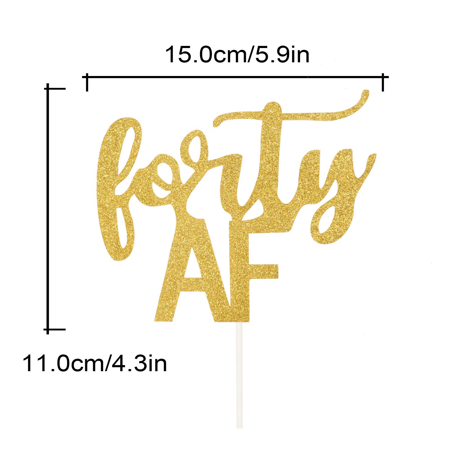 Forty AF Cake Topper, Funny 40th Birthday,Cheers to 40 Years Party Decorations (Double Sided Gold Glitter)