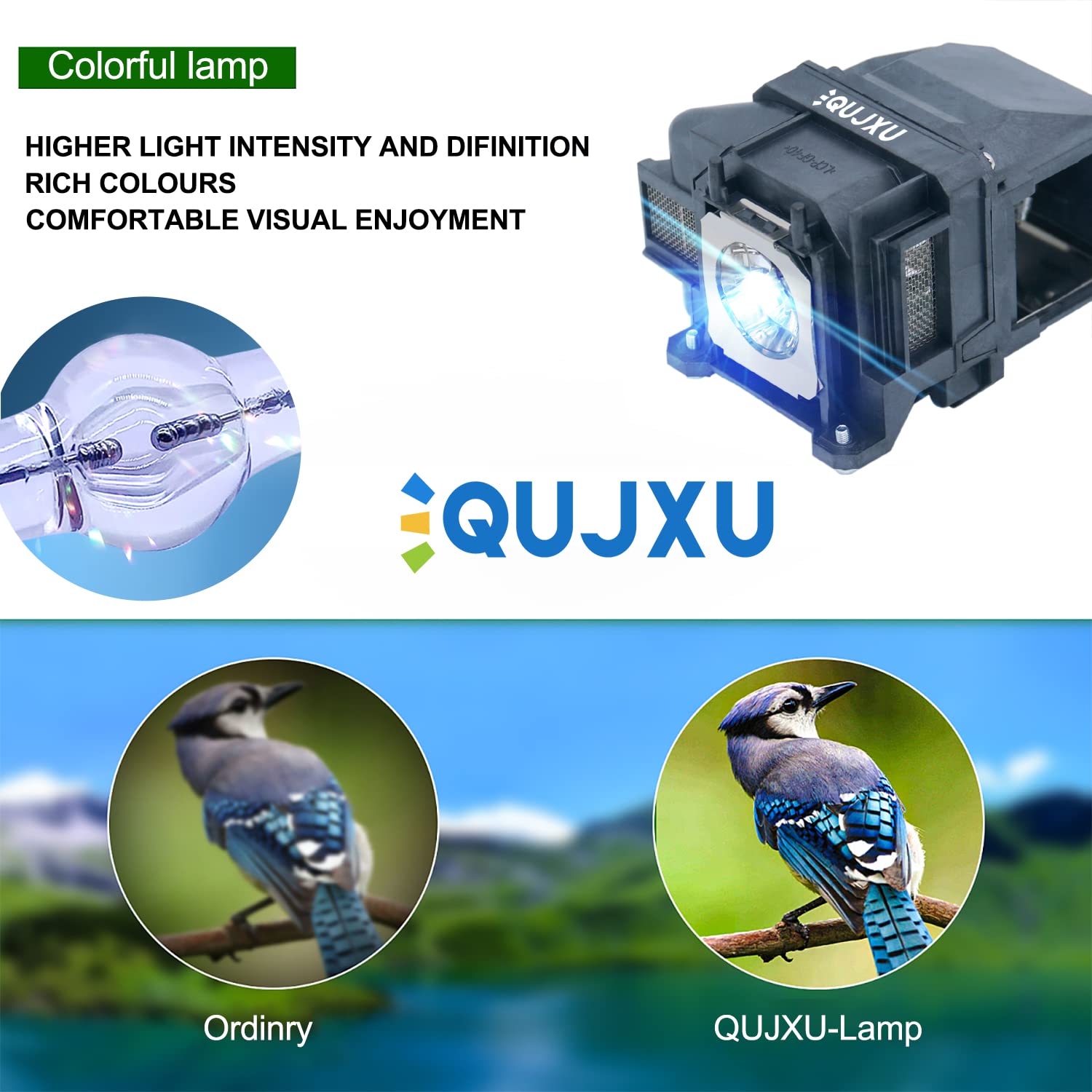 QUJXU ELPLP78 Replacement Projector Lamp for Epson V13H010L78 Powerlite Home Cinema725HD 725HD 2030 2040 2045 2000 1040 730HD 740HD 725HD EB 940 EB 945 EB 950W EB 955W EB 955WH Projector lamp Bulb