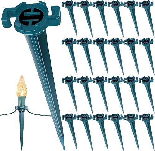 Miniatura 9 de CXLHO Juego de 100 estacas de luz de plástico, estacas de Navidad de 4.5 pulgadas para luces de Navidad C7 C9 al aire libre, estacas de luz de