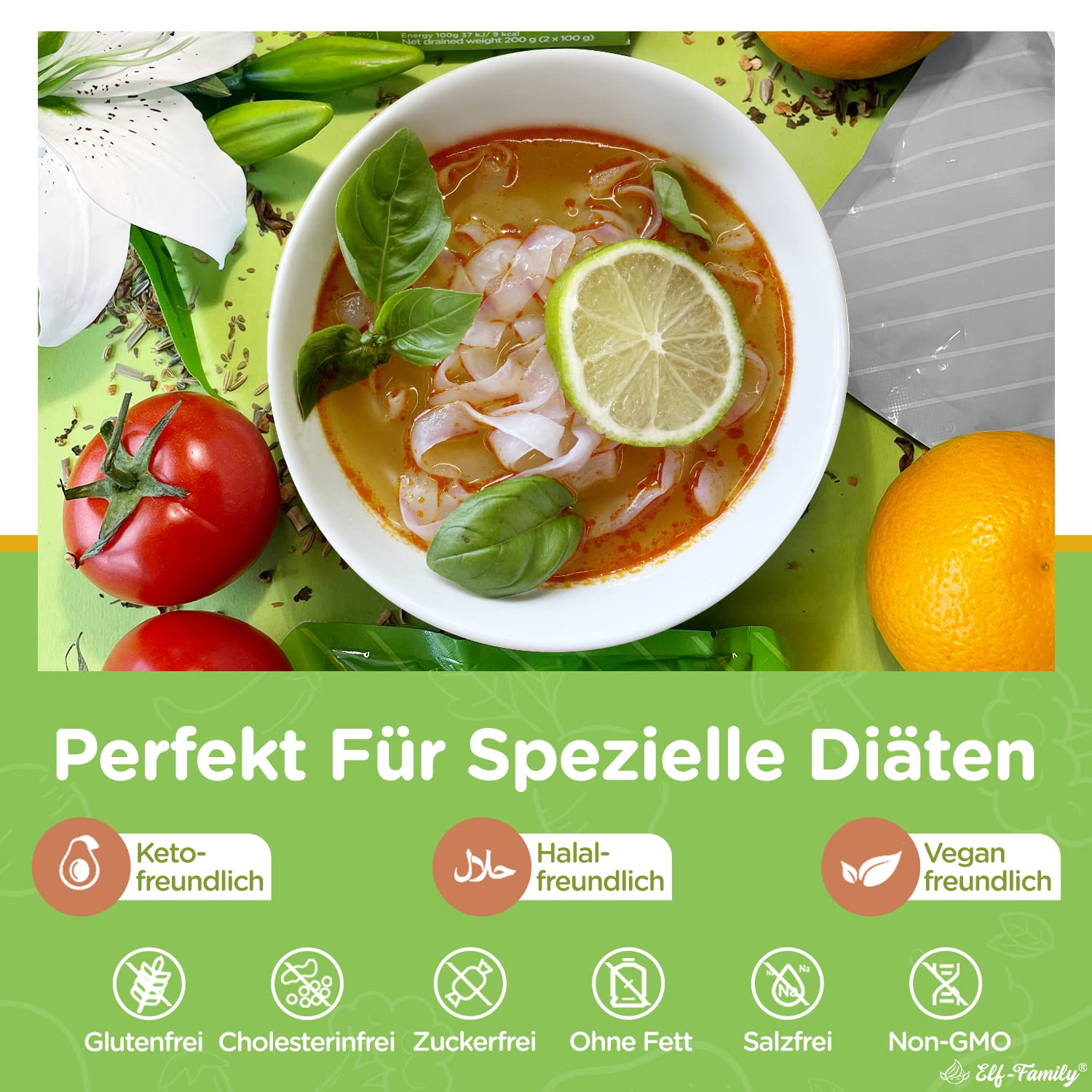 Elf-Family Bio Konjak Nudeln (-Fettuccine) 9kcal Low Carb Shirataki Nudeln Vegan/Glutenfrei-270g x60er Box(120 pack)