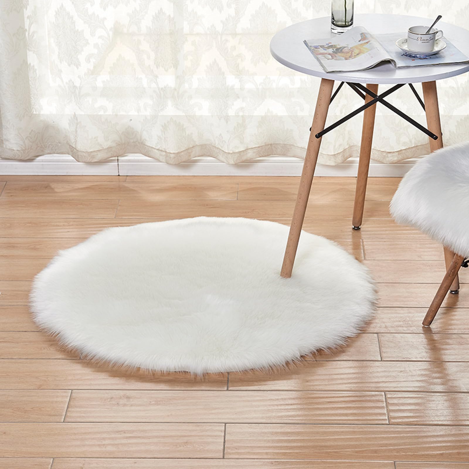Tapis rond rouge fausse fourrure de qualité supérieure lavable 180 cm