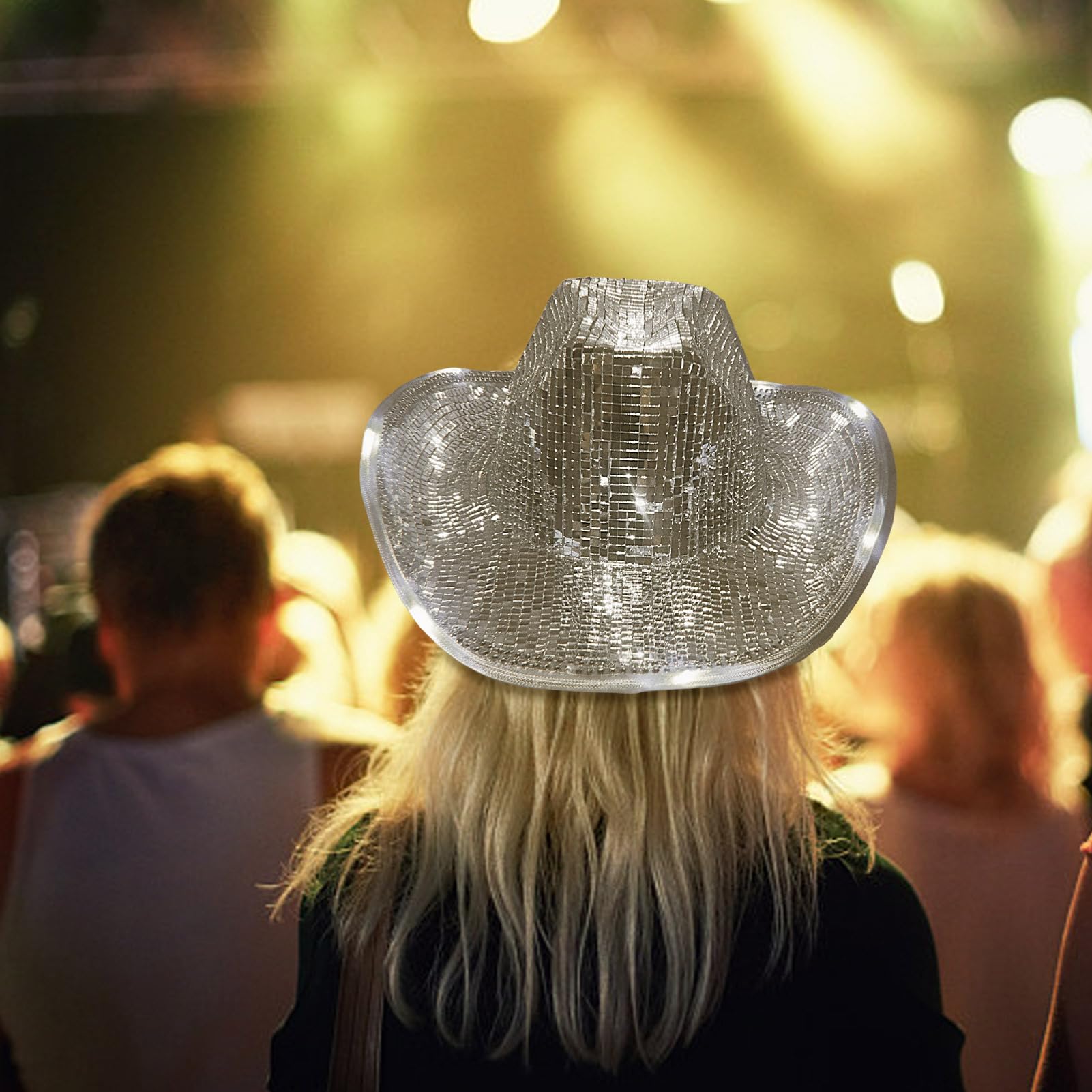 Brokatowy kapelusz kowbojski, dyskotekowa kula | lustrzane czapki z cekinami | Bachelor Fun czapka imprezowa, błyszcząca czapka imprezowa, akcesoria imprezowe, klub, impreza, taniec, scena, bar, kobiety