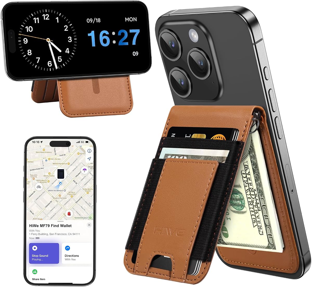 HiWe for MagSafe Wallet with Money Clip, 9-Cards Holder, Works with Find My