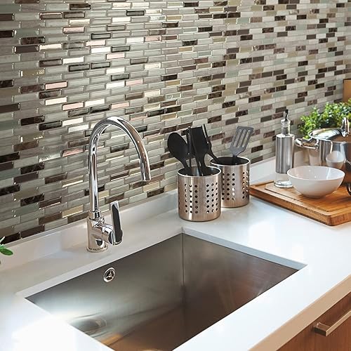 Miniatura 5 de Smart Tiles - Azulejos de pared autoadhesivos Milenza Genoa 4 hojas de 102 x 9 pulgadas para cocina y baño azulejos adhesivos 3D pegar y adherir