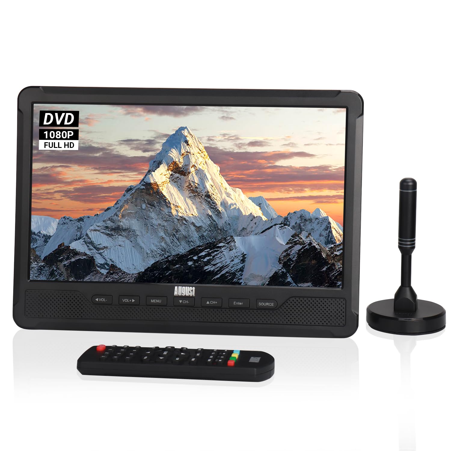 August DA383 - TV Portable 10” avec Lecteur DVD Intégré - Enregistrement TV TNT HD DVB-T2 avec Batterie Rechargeable, CD/DVD/USB
