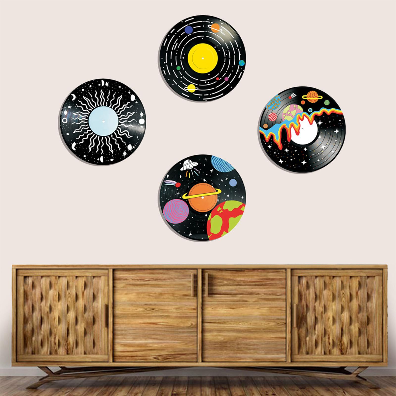 Universe Planet Design Vinili Disco da Appendere alla Parete Disco Decorativo in Legno Fatto a Mano per Amanti della Musica Soggiorno Decori Vinili Record Wall Art