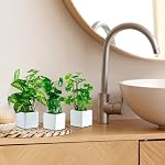 MyGift Artificial Assorted Plants Faux Tabletop Greenery in White Square Ceramic Pots, Set of 3
