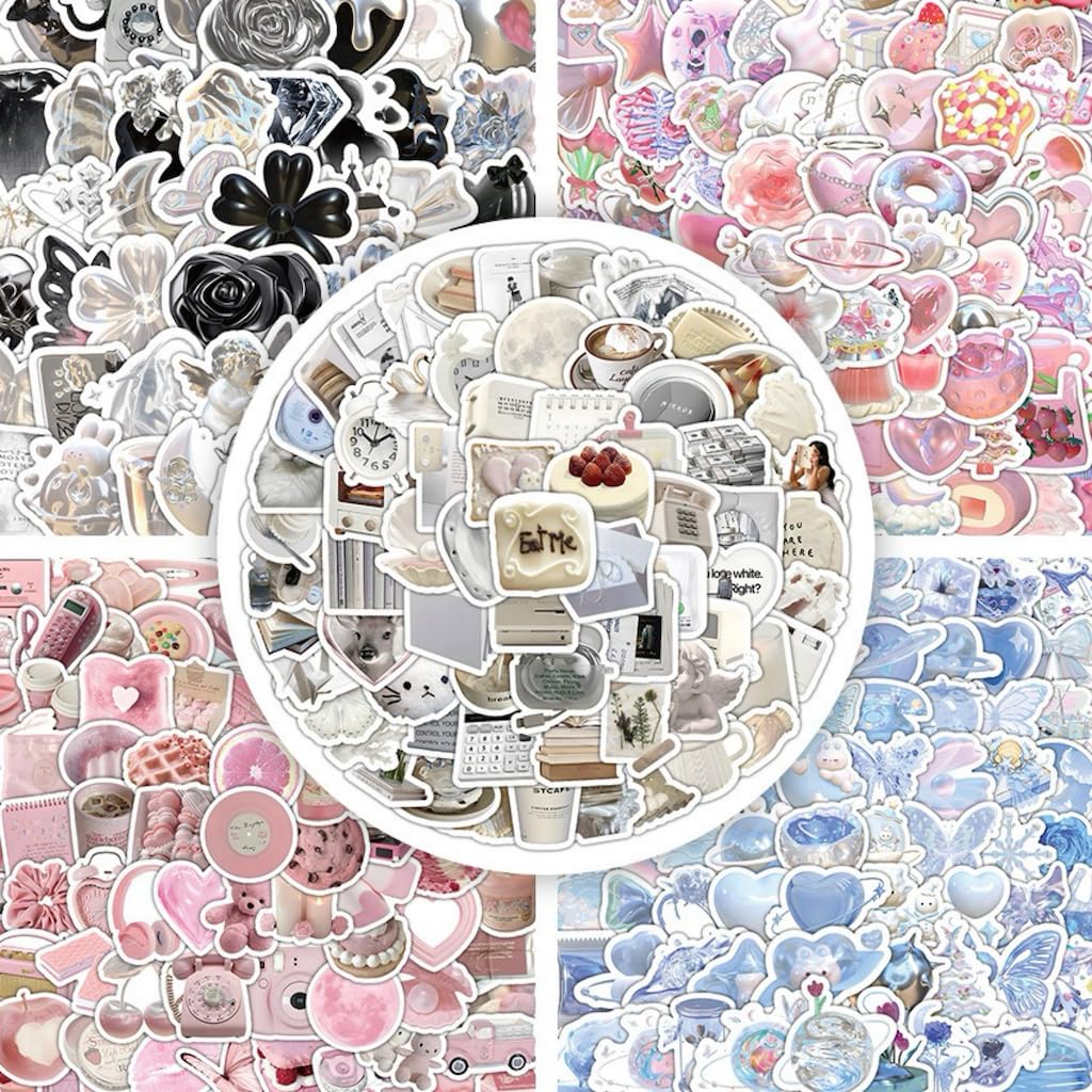 500 Preppy Stickers Pack Vinyl Cute Aesthetic Stickers for Journal Phone Computer Skateboard Water Bottle Bumper Travel Luggage Case Decal Gift (Color