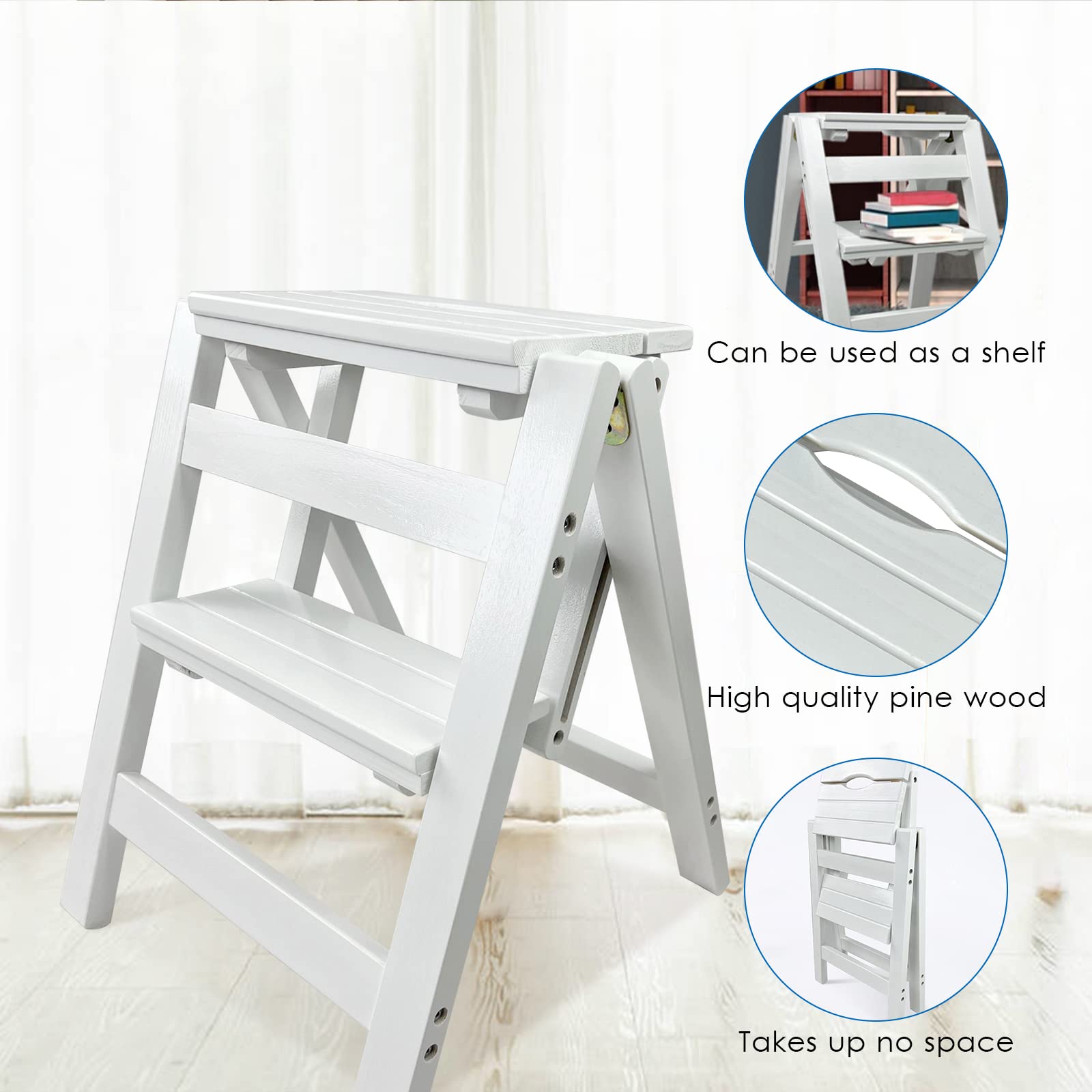 Trittleiterhocker für Kinder, 2 Stufen, Hocker für Erwachsene, Holzbank, Arbeitsplatten, Hocker, Sicherheit, Stabilität, vielseitig und multifunktional für Zuhause, Küche, Speisekammer, Büro