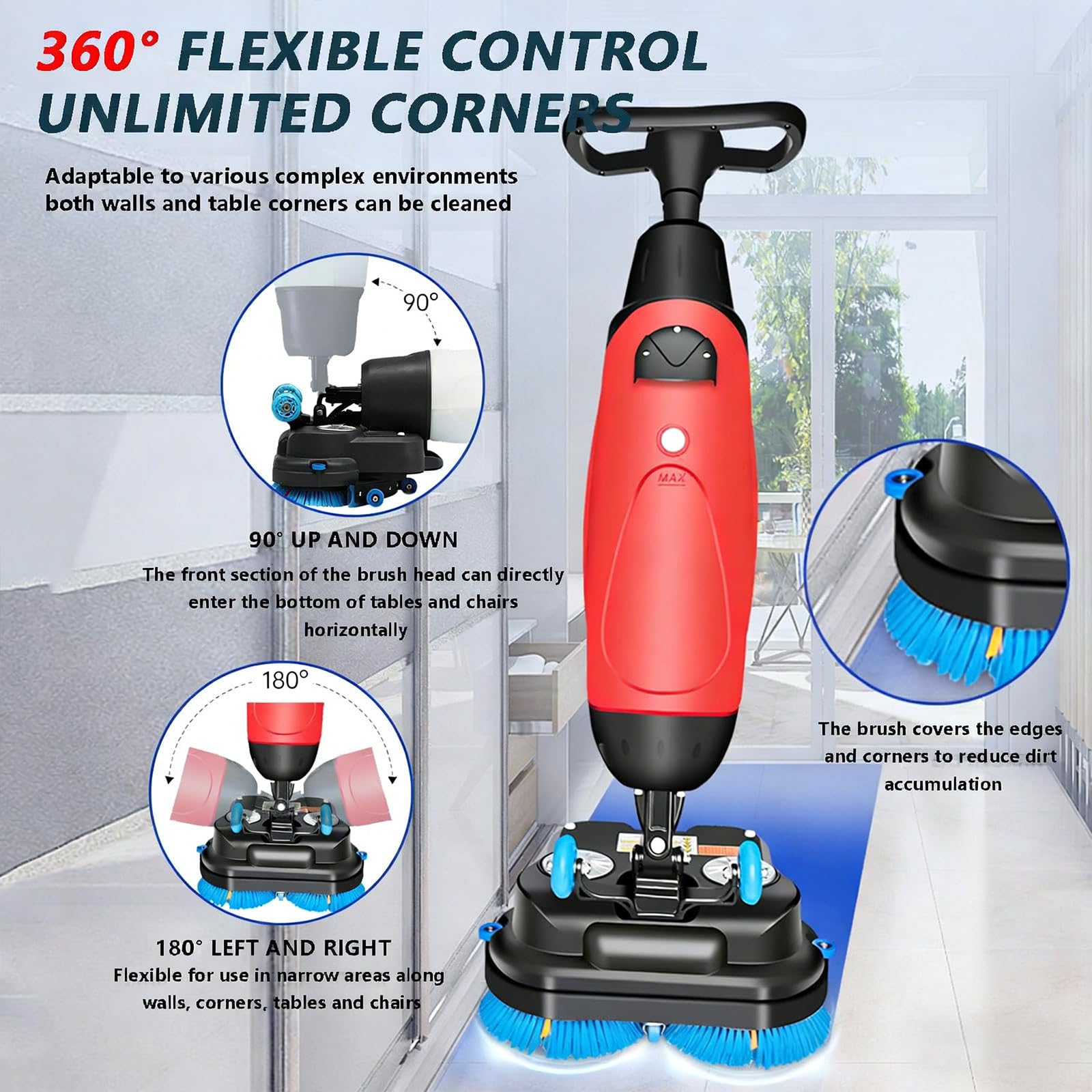 Fregadora-Secadora Profesional con Ancho de Limpieza de 43 cm, pulidora y limpiadora Multifuncional, 360 RPM, Limpieza Profunda de baldosas y moquetas. Limpieza de Juntas White-15A