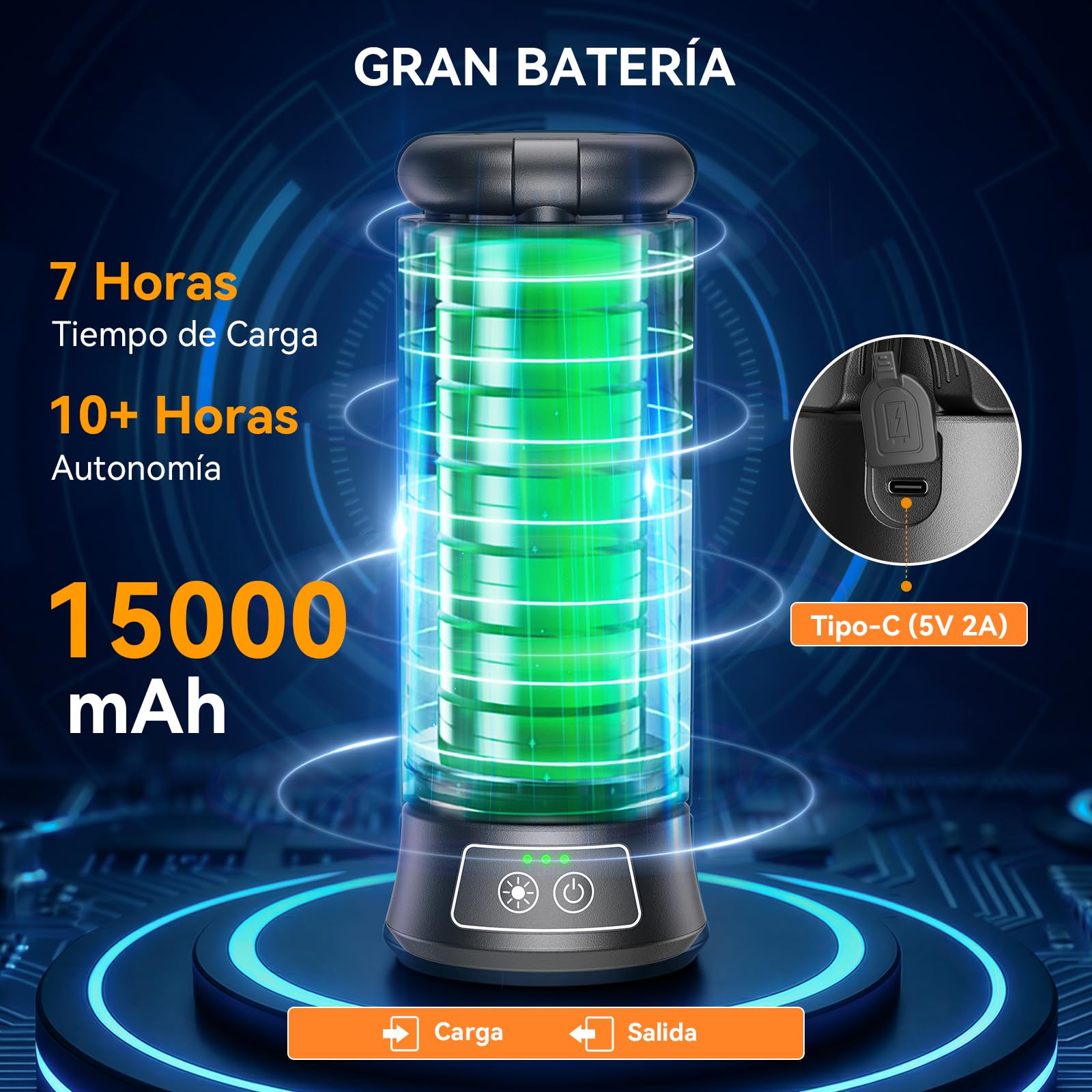 15000mAh Foco LED Recargable con Mando a Distancia, 5000LM Foco Exterior Batería, 5 Modos, Trípode Regulable de 2,08 m, Lámpara de Camping Regulable con Bolsa de Transporte para Taller, Emergencia