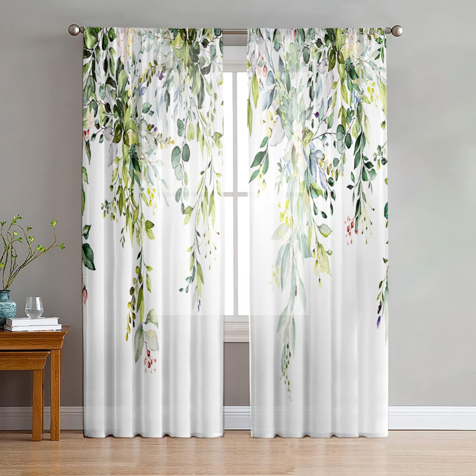Odot Voile Net Curtains for Windows Living Room, 3D Leaf Pattern Rod Pocket Semi Sheer Curtains 2 Panels Light Filtering Translucent Tulle Voile Panel for Decorative (Leaf A,55x83in)
