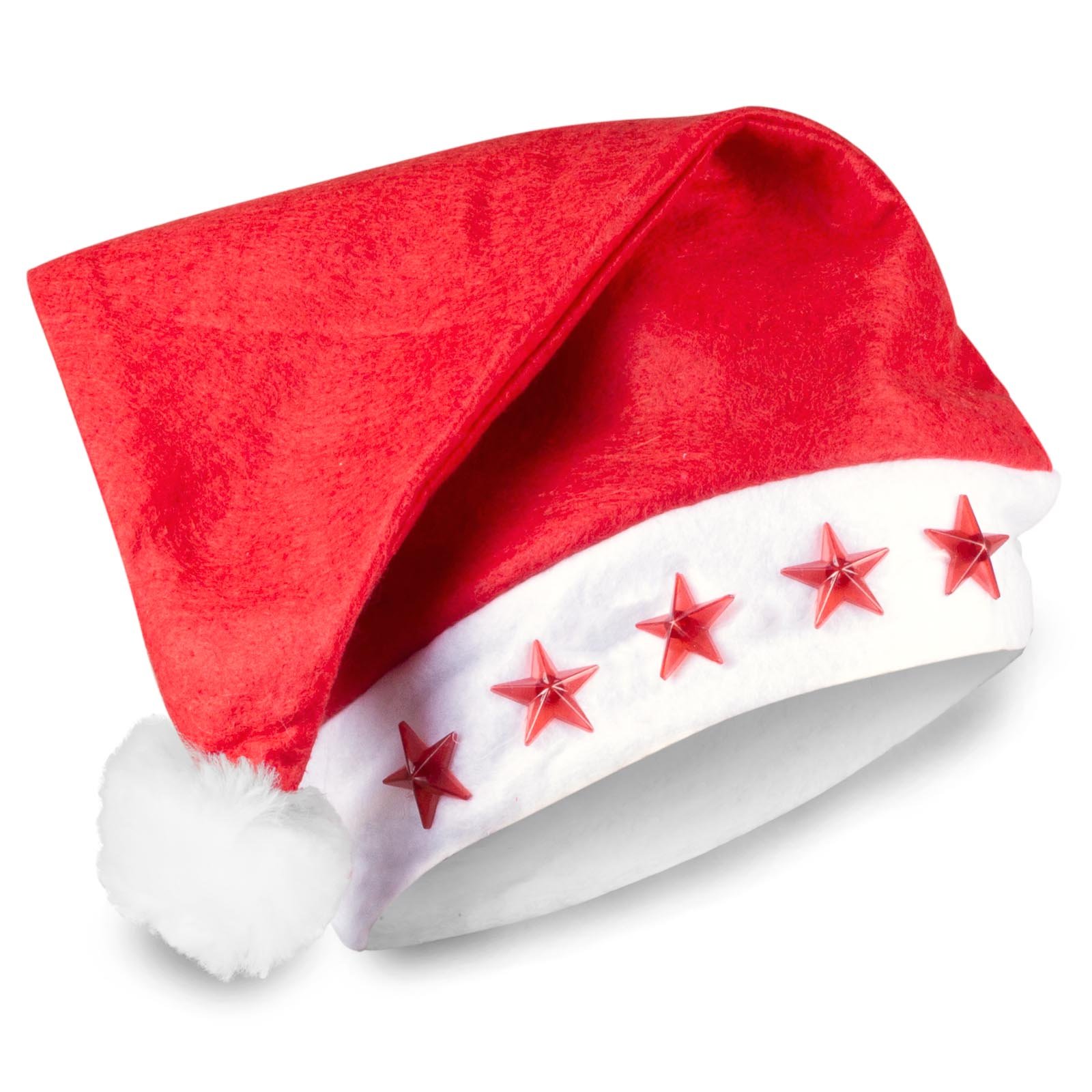 NYVI Weihnachtsmütze mit 5 blinkenden LED Sternen - Nikolausmützen in Einheitsgröße - kuschelig weiche Weihnachtsmann-Mützen - verschiedene Sparpacks wählbar