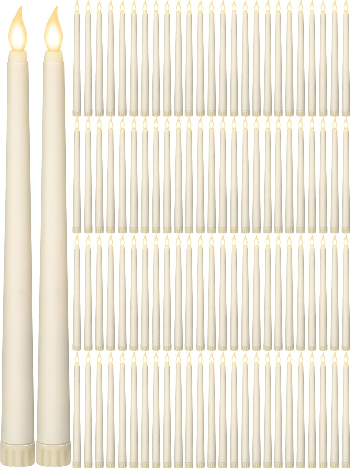 Retisee 80 Pcs 11 Inch Flameless Taper Candles LED Candles Bulk Battery Operated Taper Candle Flickering LED Candlesticks for Halloween Christmas Birthday Wedding Party Decor (Classic Style,Ivory) Classic Style Ivory 80