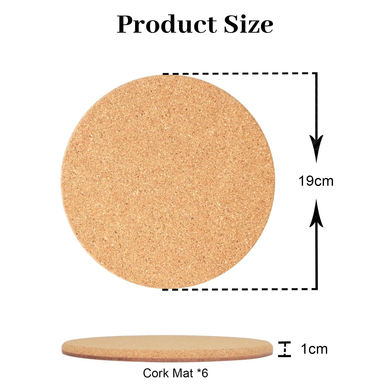 Sottopentola per Induzione, Set di 6 Sottopiatti in Sughero Naturale, 19 cm Sottopentola Sughero Rotondo, Sottopentolas Legno per Tavola, Protettivo, Antiscivolo, Ideale per Cucina
