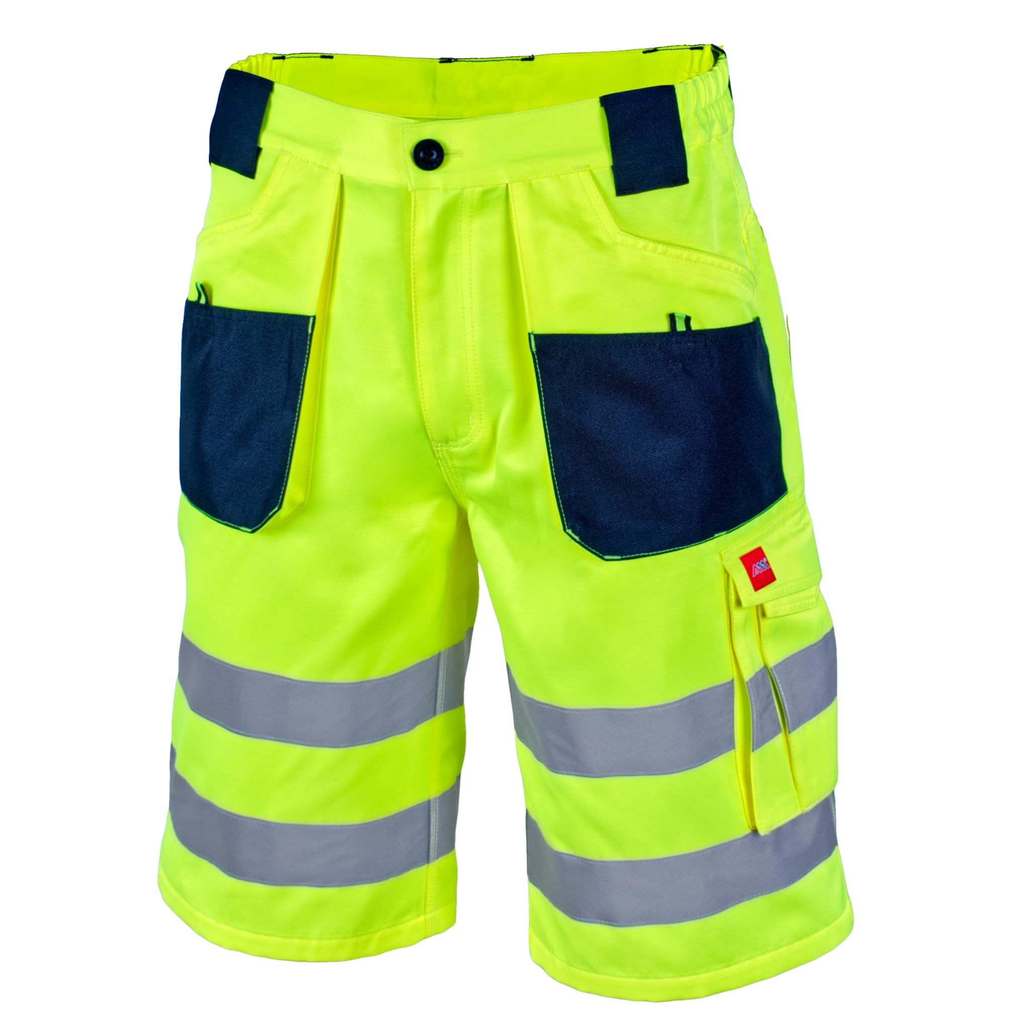 ART.MAS Hi-Vis Yellow Shorts - Men's Summer Class 2 Visibility Work Shorts with Reflective Bands - Lightweight & Quick-Drying - Multiple Tool Pockets - EN ISO 20471 (38/40 Inch - 56 EU)