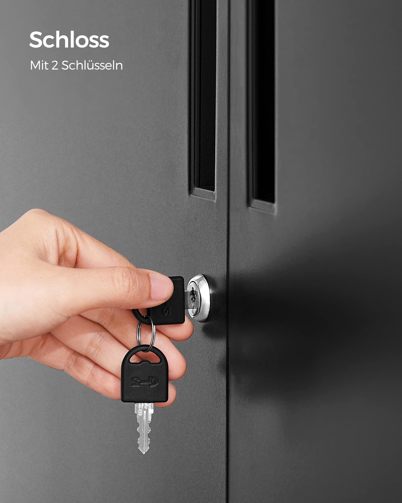 SONGMICS Aktenschrank mit 2 Türen abschließbar aus Stahl Mattschwarz OMC013B01