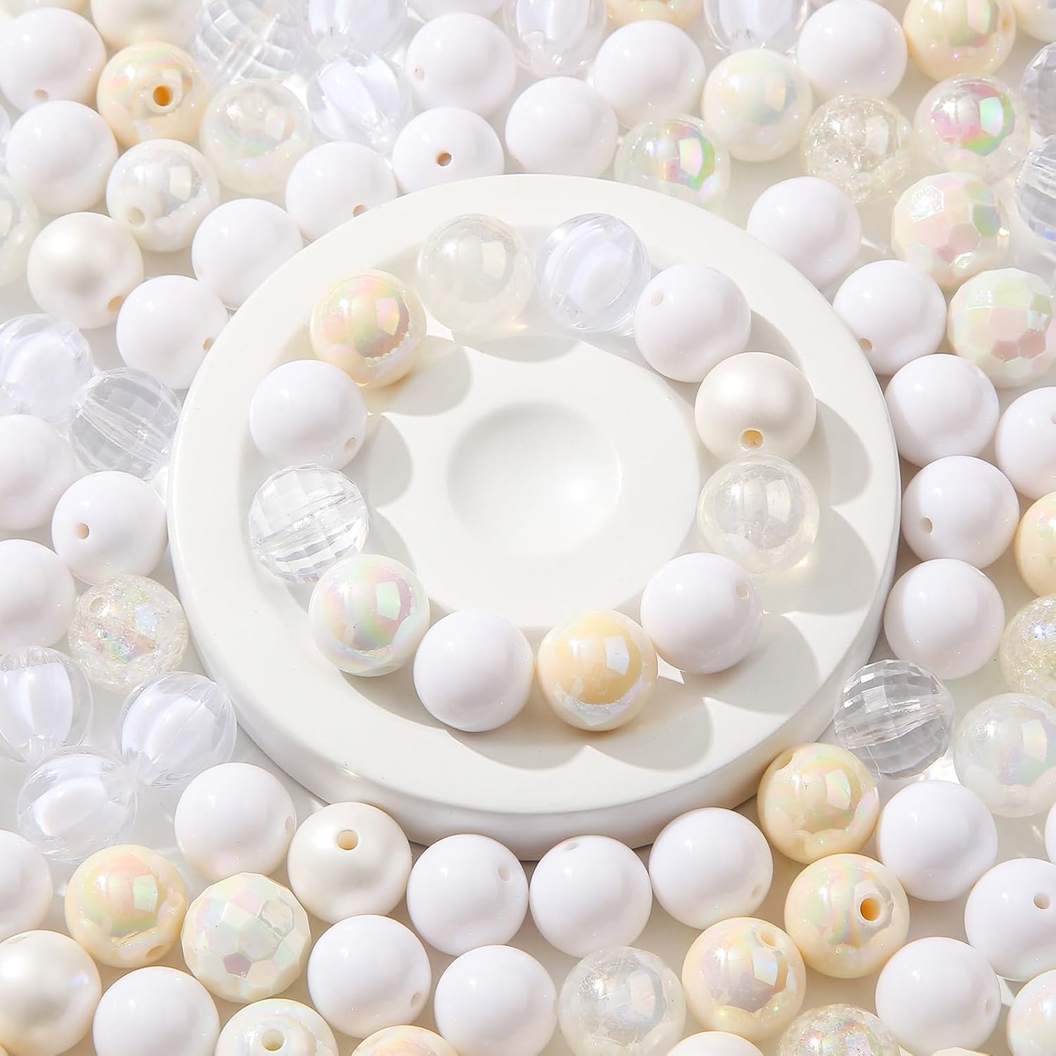 16mm Acrylic Bead 100pcs White Focal Spacer Bead Chunk Bubblegum Beads for DIY Crafting Necklace Bracelet Jewelry Making Keychain (White) - Image 3