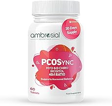 Ambrosial PCOSync Supplements for Women – 40:1 Myo-Inositol to D-Chiro Inositol – With Zinc, Folate, Vitamin B6, B12 & D2 – 60 Vegan Tablets– Inositol Supplement for PCOS