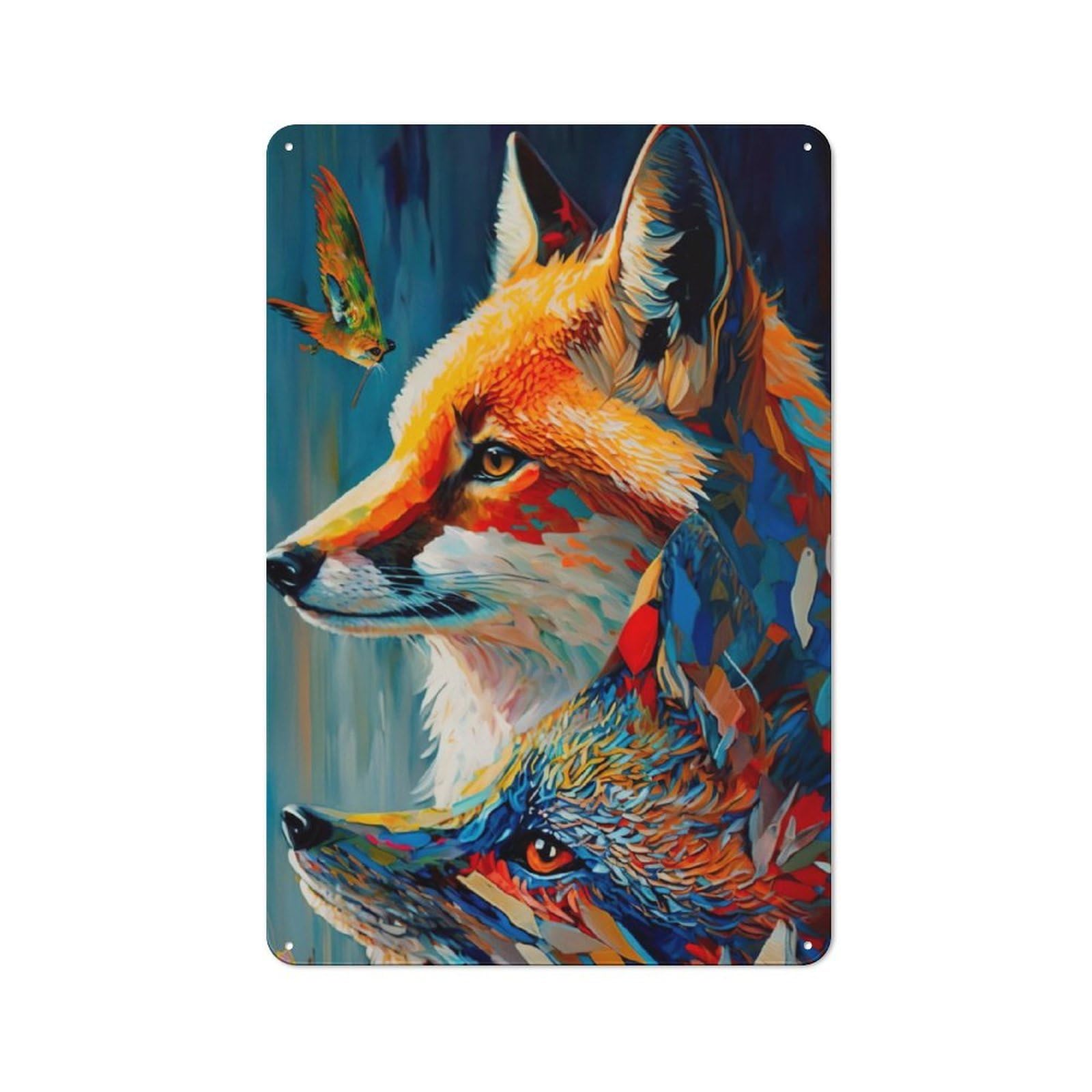 Junmoney Fox Duo Vintage Metal Plaque 30X20cm Featuring For Pub Or Café, Suited To Café Interior Fans