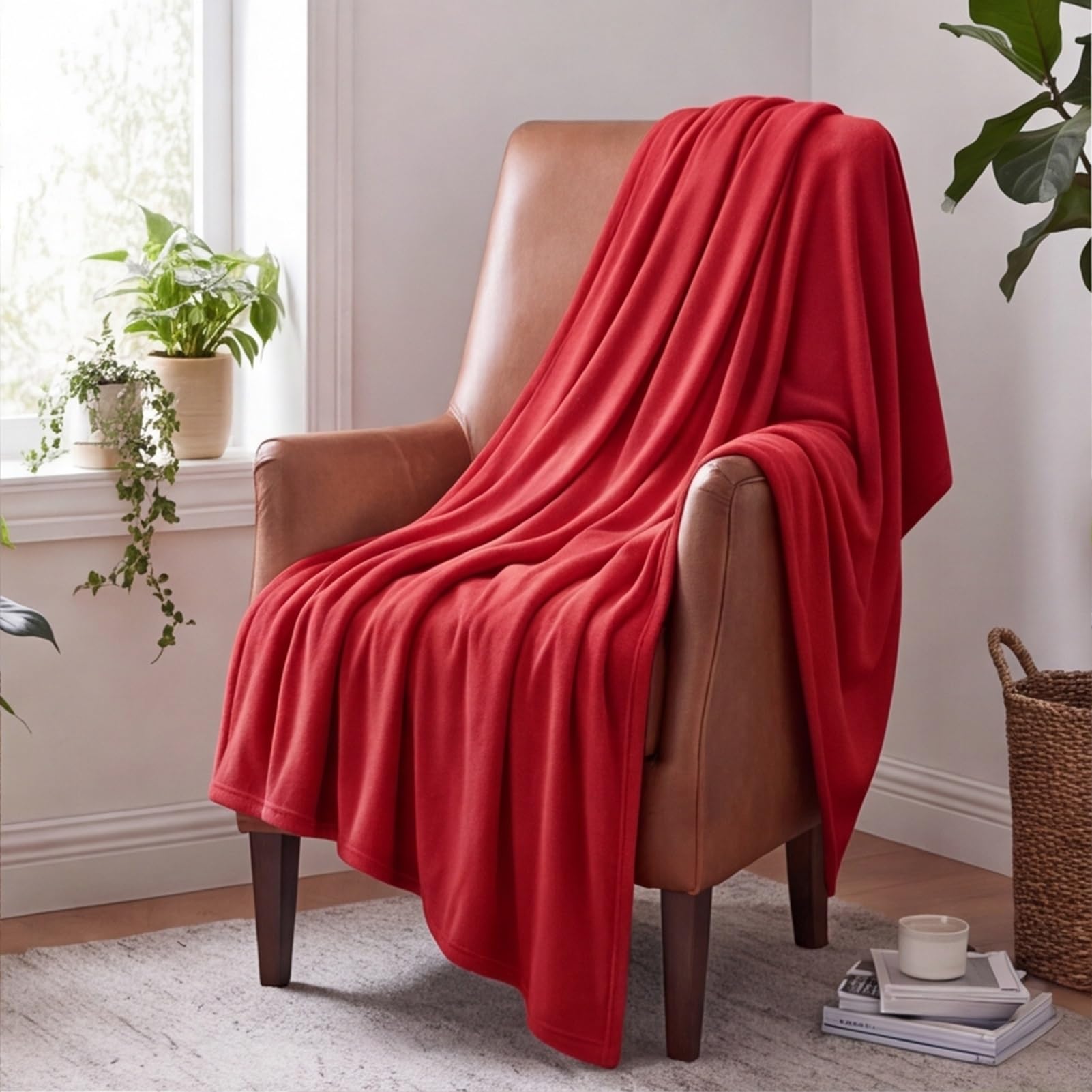YXRS Warm Fluffy Blanket 185 x 385 cm Polyester Fleece Blankets Soft Cosy Fluffy for Bed Settees Armchairs, Red