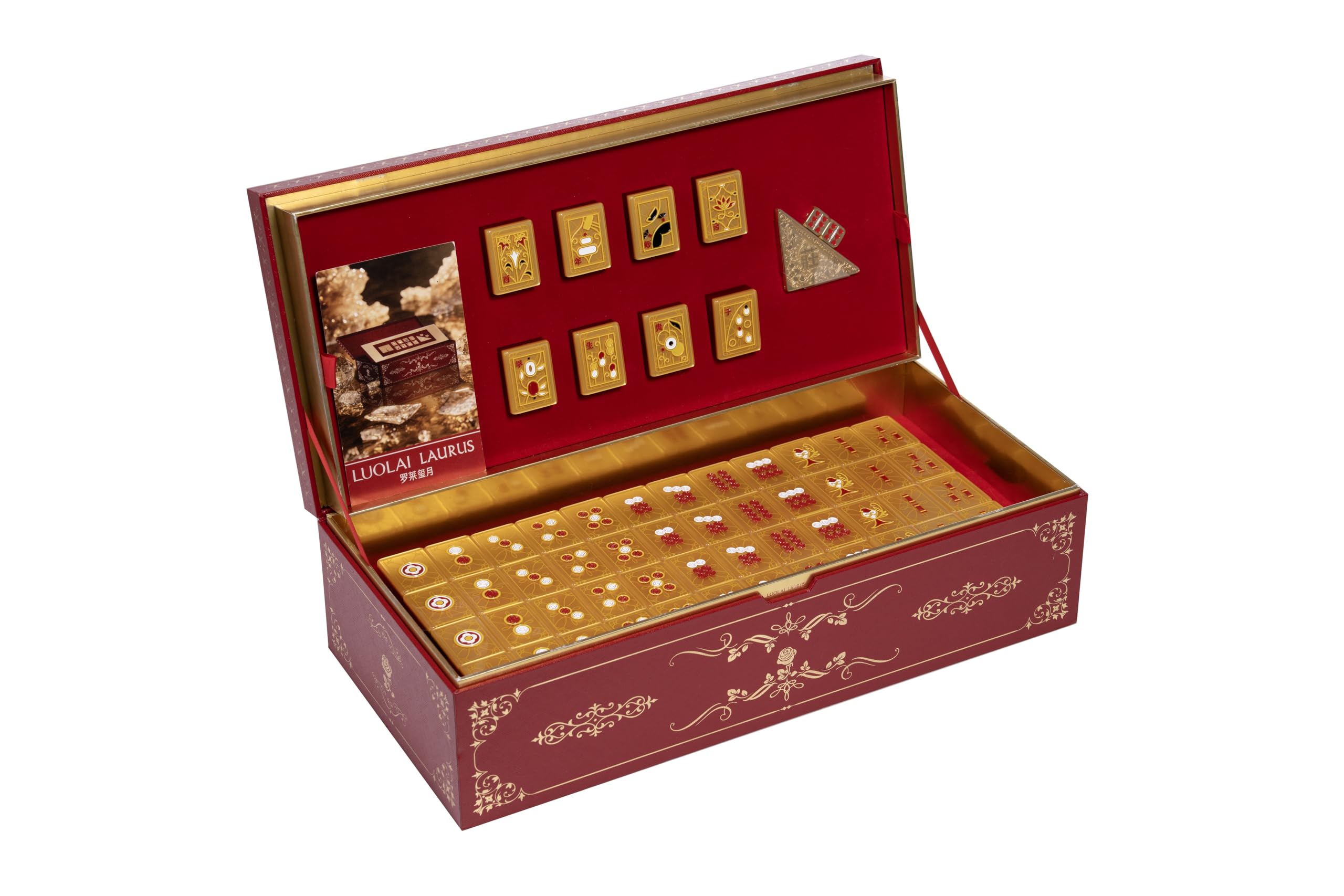 Vie TRIOMPHE Luxury Wedding Mahjong Set - 144 Tiles with Exquisite Floral Design, PMMA Acrylic Tiles, Collector's Edition Gift Box for Wedding, Anniversary & Special Occasions (Red-Large Size) — image 1