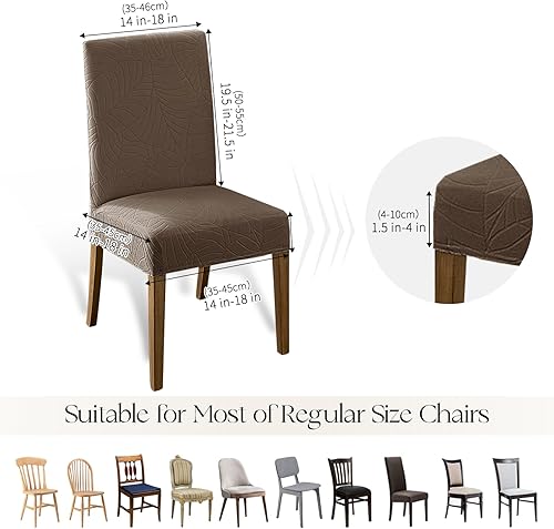 Miniatura 99 de MOSAYT Juego de 6 fundas para sillas de comedor 100% impermeables, súper ajuste elástico jacquard Parson, fundas extraíbles y lavables para sillas