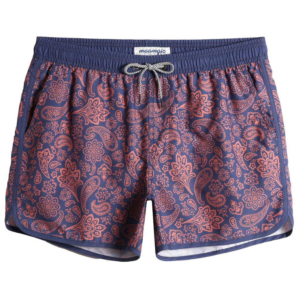 maamgic Mens Boys Short 80s 90s Vintage Swim Trunks with Mesh Lining Quick Dry Swim Suits Board Shorts