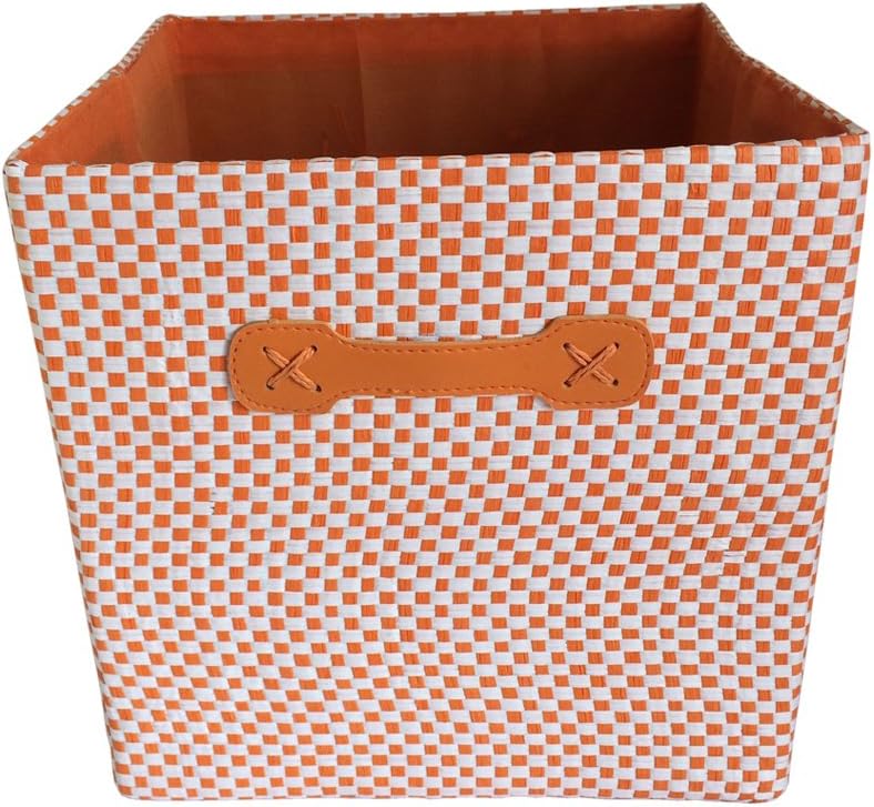 Foldable Woven Paper Storage Basket Convenient Storage Box for Office Bedroom Closet Paper Bin Simple Style Toys and Clothing Containing Box with Handle （11x11x11”）(Style 4)